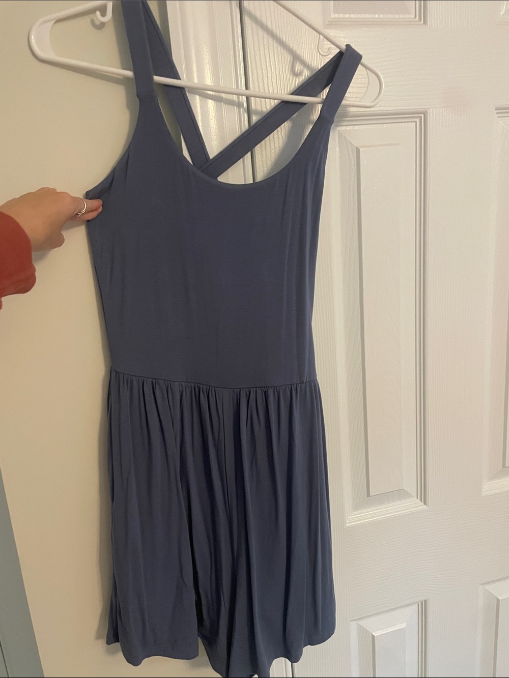 Amazon Women's Sleeveless Crisscross Back Romper in Dusty Blue